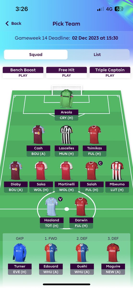 FPL_Joee's tweet photo. GW14 Team Locked in 🔒✅

Watkins ➡️ Darwin
McAtee ➡️ Mbuemo

Took a -4 hit…

OR 🌎 ➡️ 196,741
Total Points ➡️ 807 https://t.co/Q9ziNW2zUr