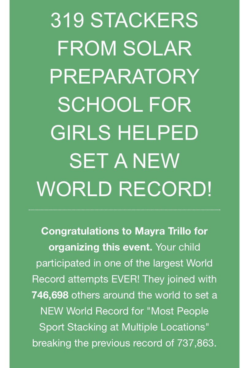 TrilloMayra's tweet photo. @SolarSTEAMGirls  helped set a NEW WORLD RECORD for @theWSSA #2023stackup! @DrLisaWhitaker  @SpeedStacksInc @DallasISD_HPE https://t.co/1tRFGC3OXf