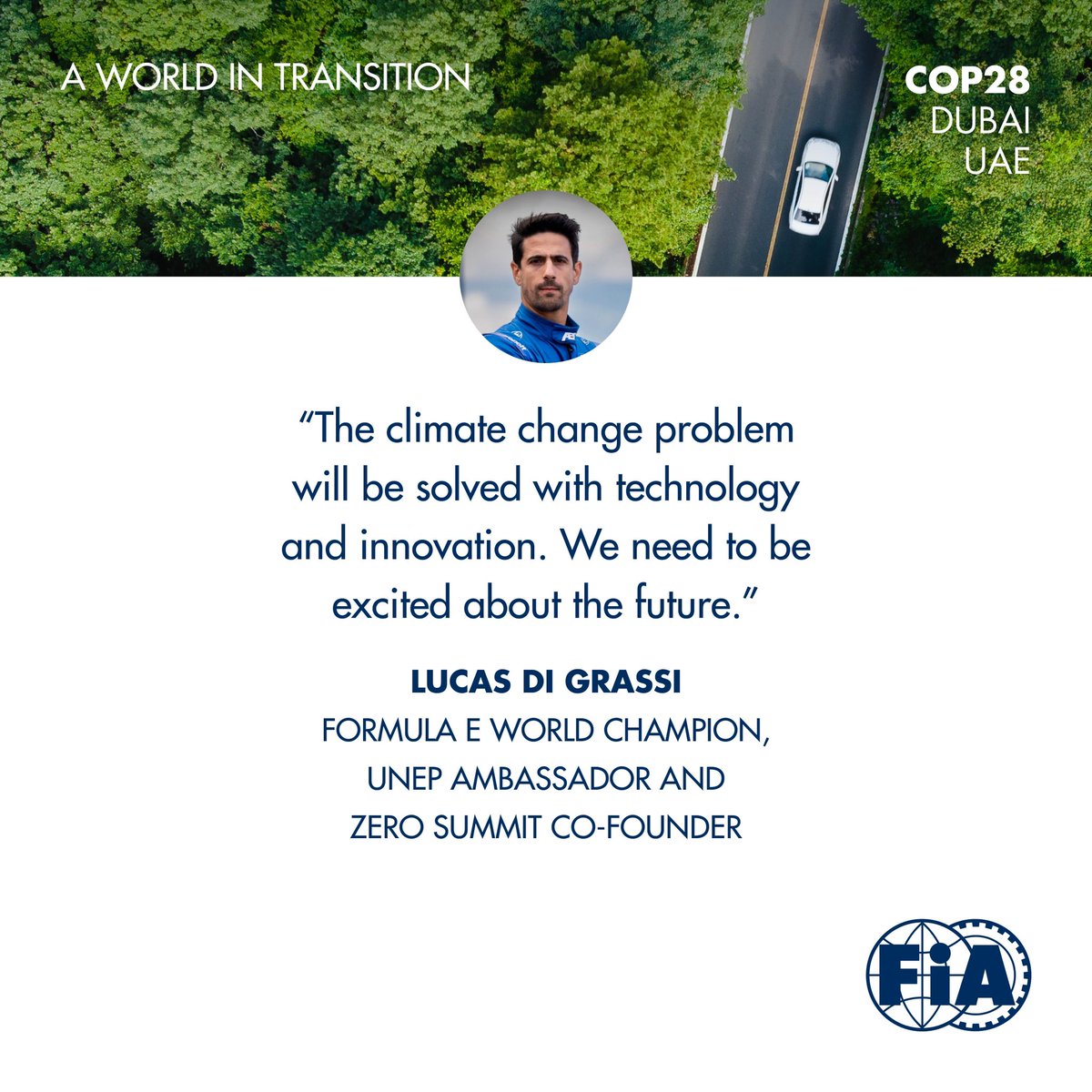 fia's tweet photo. #COP28 - @LucasdiGrassi &amp; @SkySportsDavid shared their thoughts on climate change and #NetZero in motor sport.

#AWORLDINTRANSITION https://t.co/YPJuGzLNHV