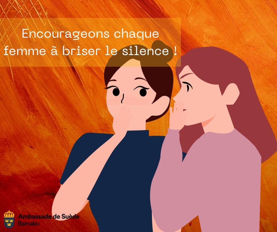 🤝🔊 L'accès à l'aide est crucial, mais moins de 40% des femmes victimes de violences osent demander de l'aide. Ensemble, construisons des communautés solidaires et des systèmes de soutien robustes. 💙  #SuèdecontreVBG #16Jours #Pasdexcuse #ÉgalitéEnAction #StopVBG