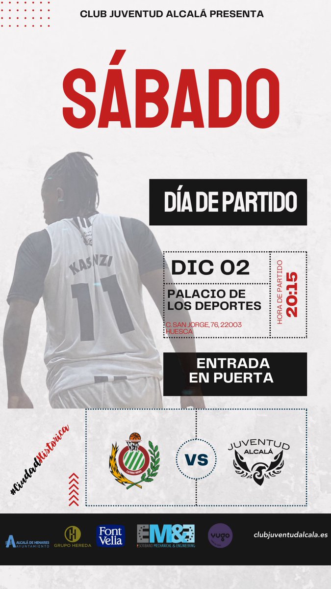 🪧 Día de partido.

<a href="/Misovic31/">Andrés Miso</a> dice que si logramos la 5⃣ victoria en fila LEB Plata, hay dos días libres para la plantilla <a href="/cjuventudalcala/">Club Juventud Alcalá</a> 

¿Buena idea? 😜

🆚 <a href="/CBPHuesca/">C.B. Peñas Huesca</a> 

🗓 02/12 
🕣 20:15
📍 Palacio de los Deportes
🎫 Entradas en puerta
📺 Canal FEB

#CiudadHistorica