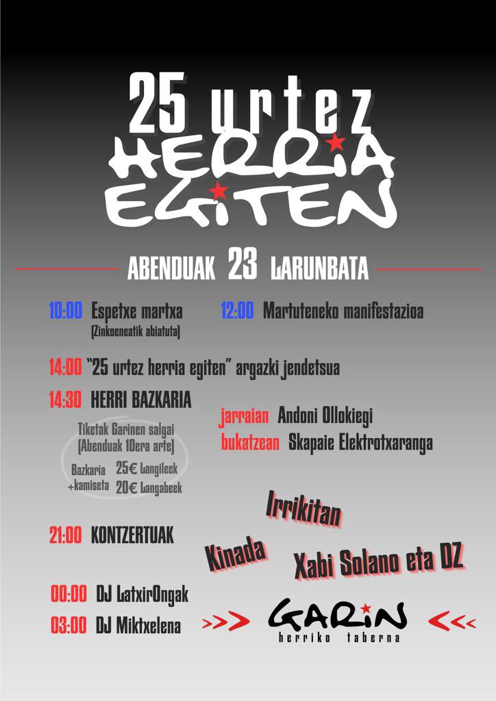 🔈Badakigu zuetariko asko zain zeundetela. Azkenean iritsi da eguna. Hementxe urteurreneko egitaragua. Bazkarirako tiketak salgai daude dagoeneko. 

⚡️Azkar ibili, abenduaren 10era arte egongo dira eskuragarri Garin Herriko Tabernan.