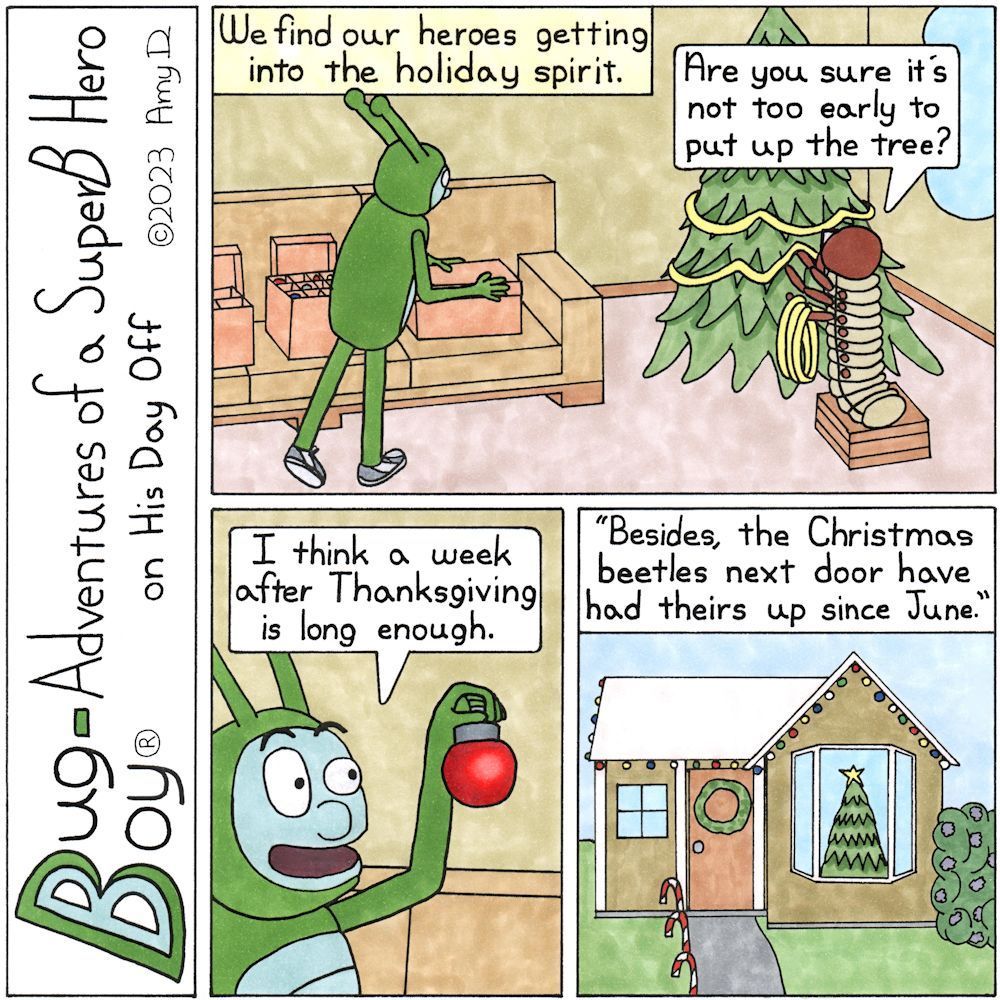 BugBoyComics's tweet photo. This week: Festive Friends
Follow #BugBoyComics for a new strip every week
Members on Patreon see exclusive content
Link in bio
#Christmas #ChristmasDecor #ChristmasDecorations #ChristmasBeetle #ComicArtist #Comics #ComicStrip #ComicArt #Entomology #Bugs #BugArt #Insects #Comic https://t.co/7elSJlGsco