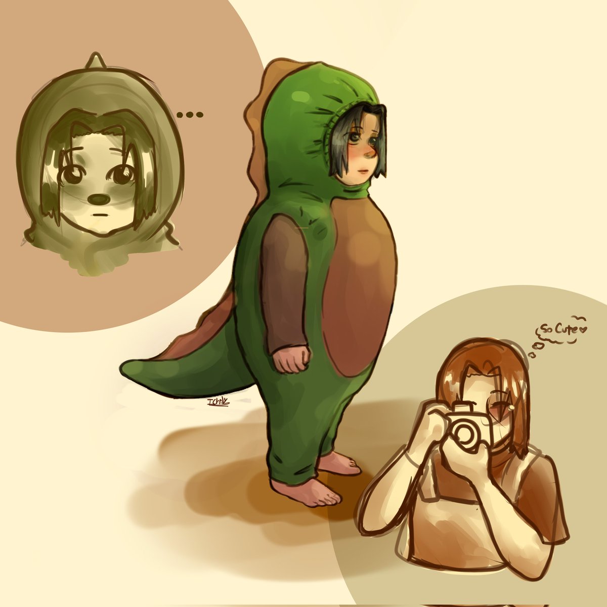 IChilysa's tweet photo. Sasuke shows off his new dinosaur costume - he's finally fulfilled his dream! But instead of being scary, it's adorable. Itachi can't handle it and captures the moment.

#SASUKE #SASUKE甲子園 #babysasuke #Itachi #Uchiha #cutebaby https://t.co/p4OBlNxpYT