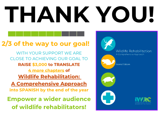 secure.givelively.org/donate/interna…
Thanks to generous supporters, we're making strides in translating Wildlife Rehabilitation: A Comprehensive Approach into Spanish. We're almost two-thirds of the way towards our $3000 goal by year-end!

#iwrc #translation #thankyou #wildliferehabilitation
