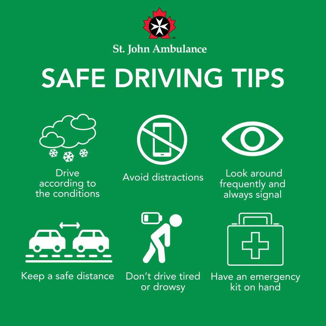 SJA_Canada's tweet photo. 🚗 Stay Alert, Stay Safe! Make every road trip a smooth one by following our tips this National Safe Driving Week.

Need an emergency vehicle kit? Get one on our website here: https://t.co/hW6tAtbFGa

#SafeDriving #SafetyTips #NationalSafeDrivingWeek #SafeDrivingWeek #FirstAid https://t.co/eSgf0C7eVy