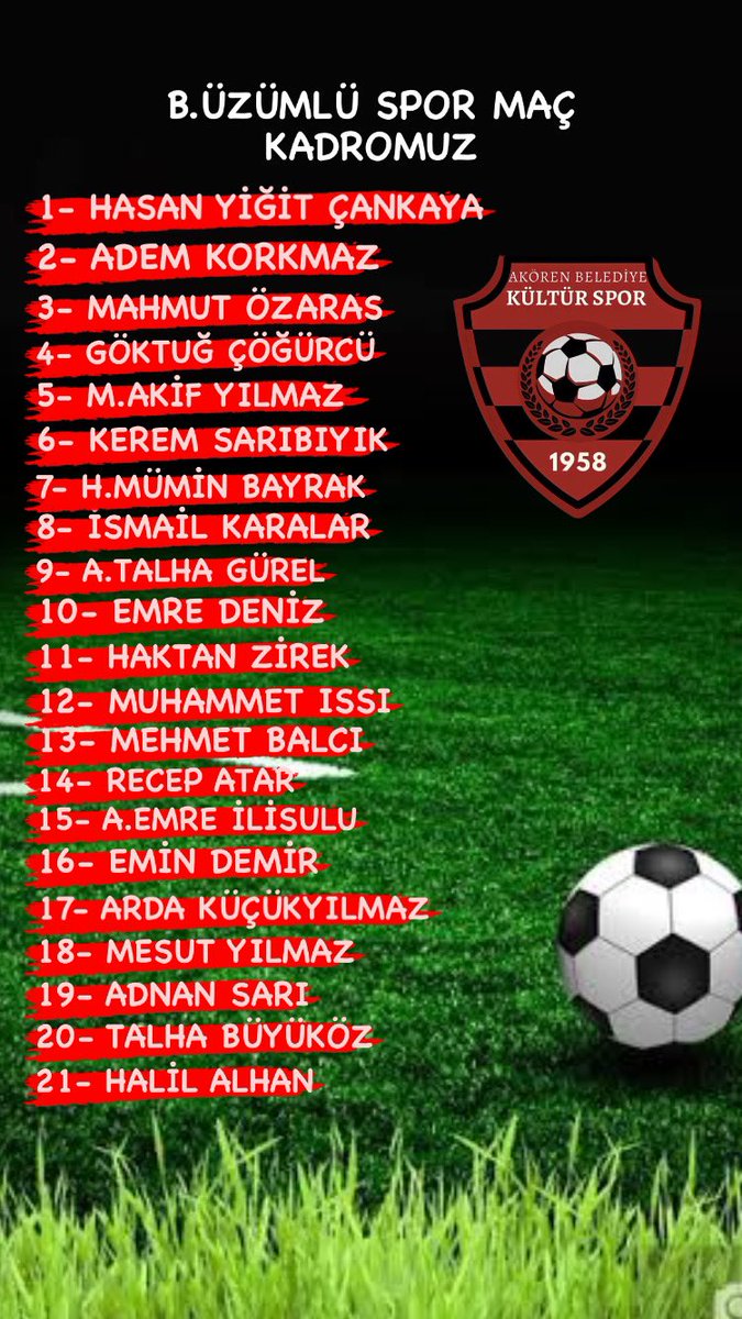 B.ÜZÜMLÜ SPOR MAÇ KADROMUZ 
#BirlikteBaşaracağız ♥️🖤