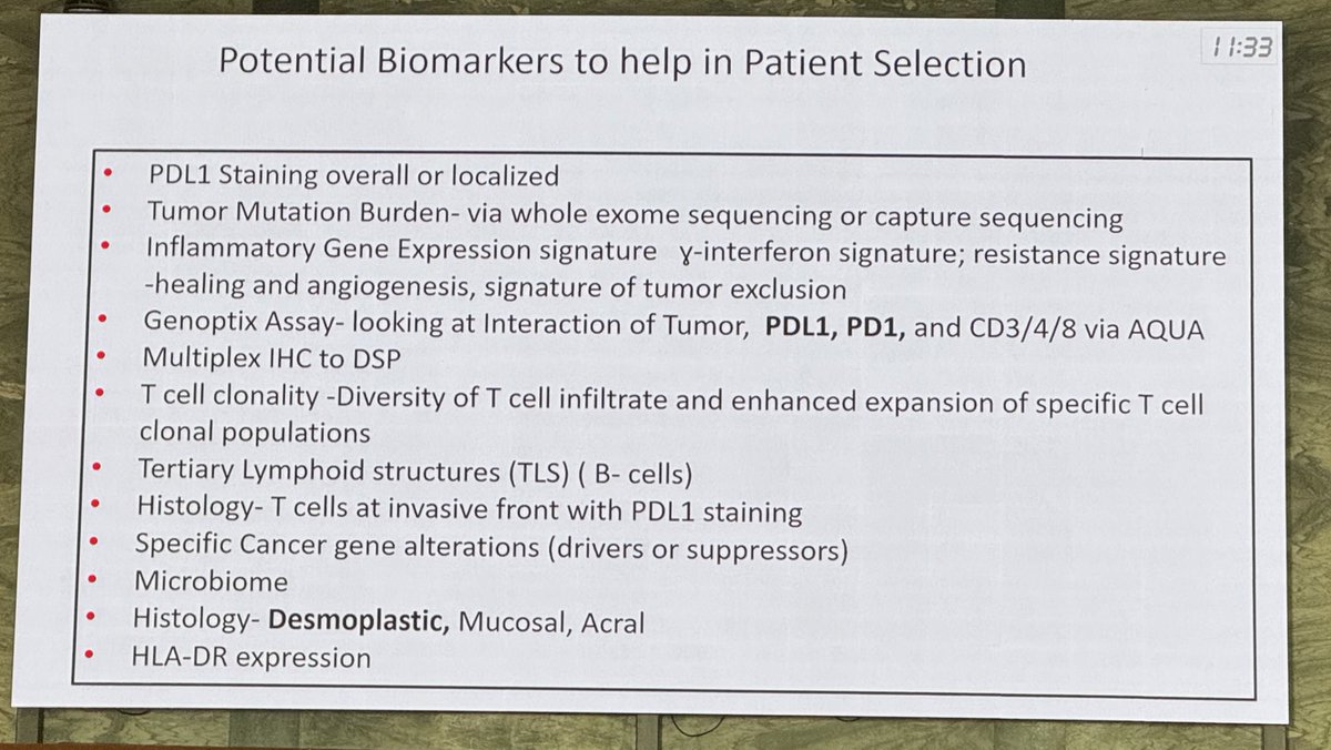 First debate of the afternoon at #Bridge23 is Drs. Jeff Sosman vs Lex Eggermont re: usefulness of biomarkers for immunotherapy in melanoma. Here’s Jeff’s list of potentially useful biomarkers. Thoughts on how useful these are? @OncoAlert @Oncoinfo_it