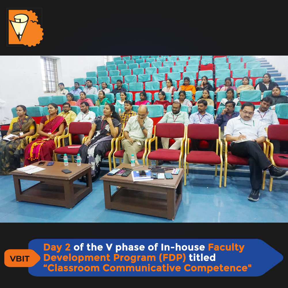 VBITHYD's tweet image. Day 2 of the V Phase In-house 𝐅𝐚𝐜𝐮𝐥𝐭𝐲 𝐃𝐞𝐯𝐞𝐥𝐨𝐩𝐦𝐞𝐧𝐭 𝐏𝐫𝐨𝐠𝐫𝐚𝐦(𝐅𝐃𝐏) titled Classroom Communicative Competence was conducted for the recently recruited faculty on 2nd December 2023.

#VBIT #FacultyDevelopment #ClassroomCommunication #Day2 #Education #FDP