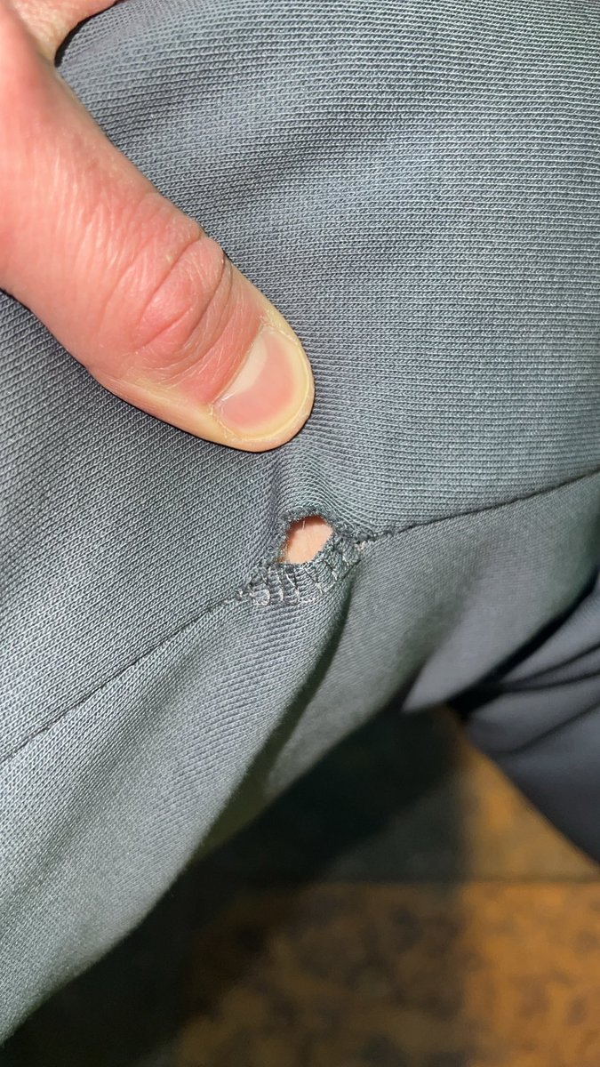 Mitchtwitch93's tweet photo. @ZARA very disappointed with the tracksuit bottoms I have brought. It’s my first day of wearing them and Iv literally only sat in car. And they have ripped on the seem. Very disappointed with the quality when usually @ZARA items are good. Would not recommend these bottoms https://t.co/5EAlJuZwrY