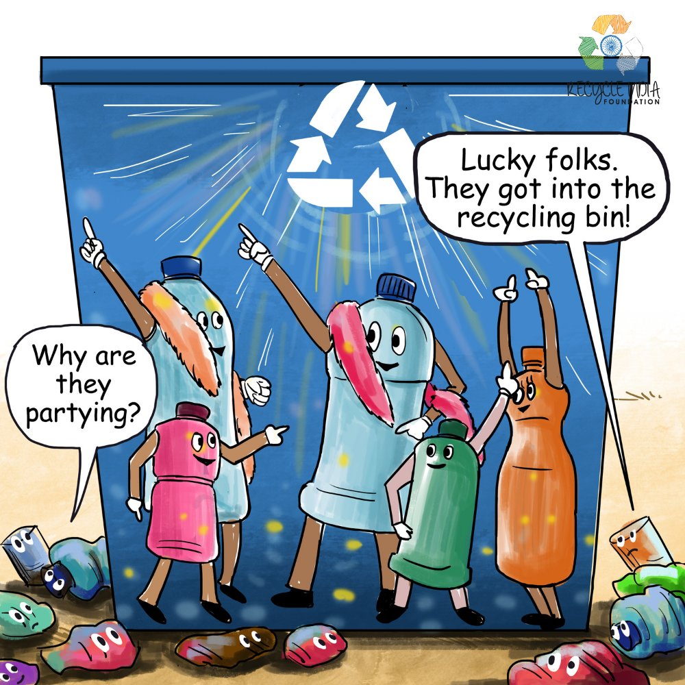 💃 Plastic bottles inside the #recycling bin: 'Living our best-recycled life!' 😢 Plastic bottles on the ground: 'Should've joined the bin party! Missed recycling, stuck in a lamentable plastic waltz. Let's groove responsibly, folks! 🌍♻️ #RecycleIndia #RecycleResponsibly