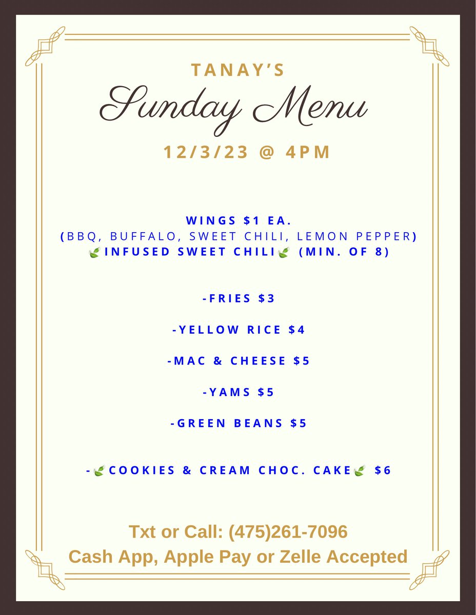 kaytanay's tweet image. HAPPY SATURDAY! 

TAP IN FOR TOMORROWS MENU!! Orders Going Out At 4PM!! 🥰🥳 #SundayMenu #OrderNOW 👩🏽‍🍳🩵