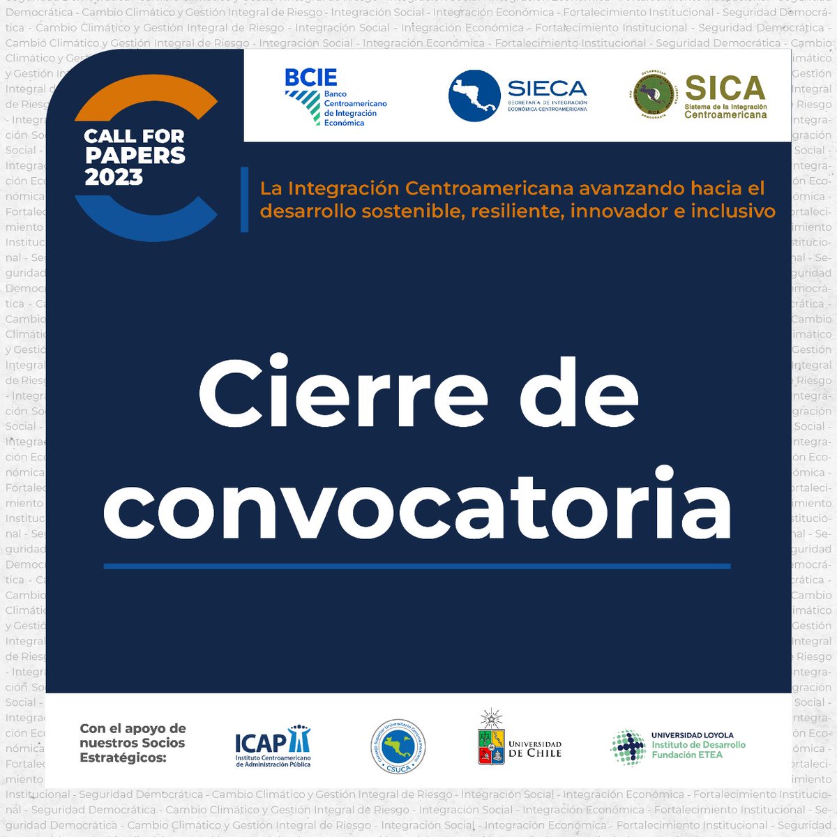 BCIE_Org's tweet photo. Agradecemos a todas las personas que postularon su artículo académico a la convocatoria regional #CallForPapers2023, organizada por el #BCIE, @sg_sieca y @sg_sica.
Recibimos 121 investigaciones, ideas y propuestas, las cuales representan valiosos insumos para la toma de decisiones en favor del desarrollo, igualdad y sostenibilidad de la #RegiónSICA.
¡Próximamente se darán a conocer más detalles acerca del proceso de evaluación!
Más información en: https://t.co/KTvvPZQpqQ