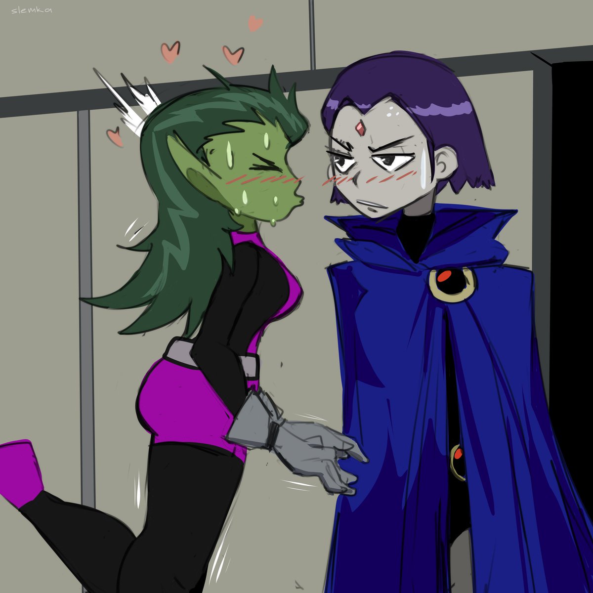 Beast Girl Kissing Boy Raven