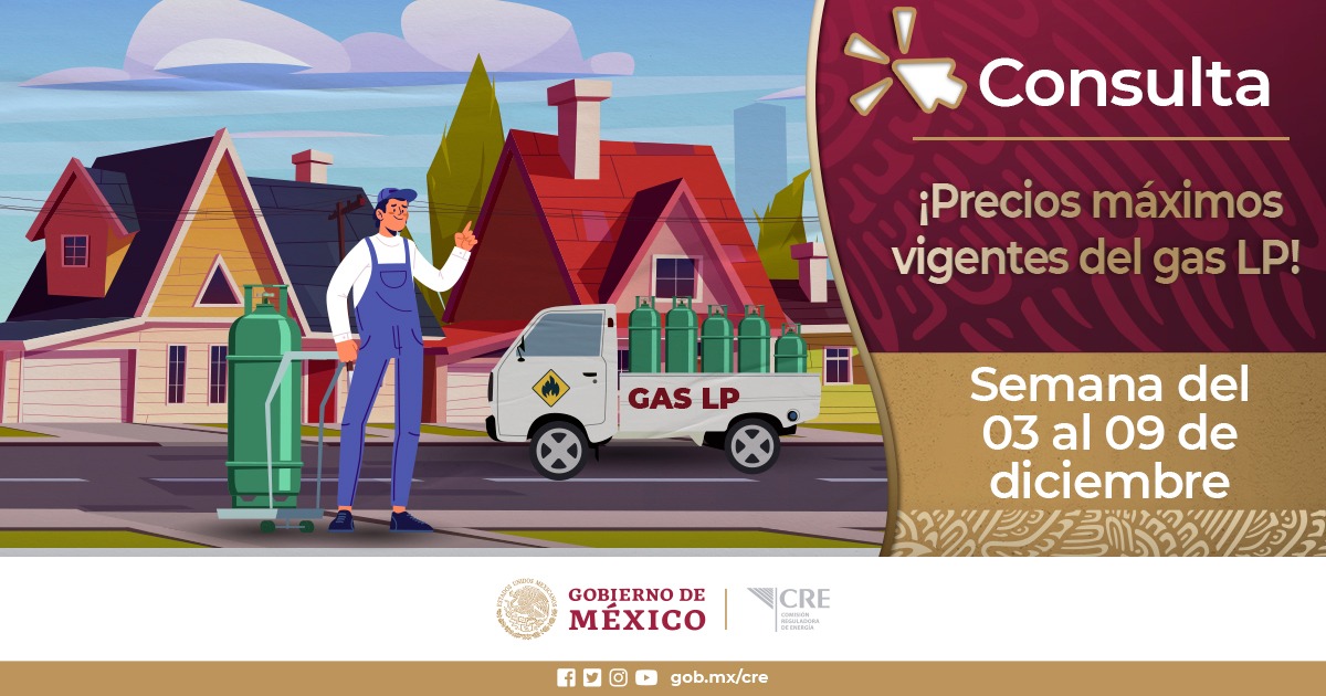 CRE_Mexico's tweet photo. #CREinforma | Encuentra la lista actualizada de precios máximos vigentes de Gas LP en el siguiente enlace: https://t.co/QGiqXyw6S0
Vigencia del 03 al 09 de diciembre de 2023.
De conformidad al Acuerdo A/023/2022
#CREMéxico #preciosmáximosgaslp https://t.co/xyPbtHZU7R
