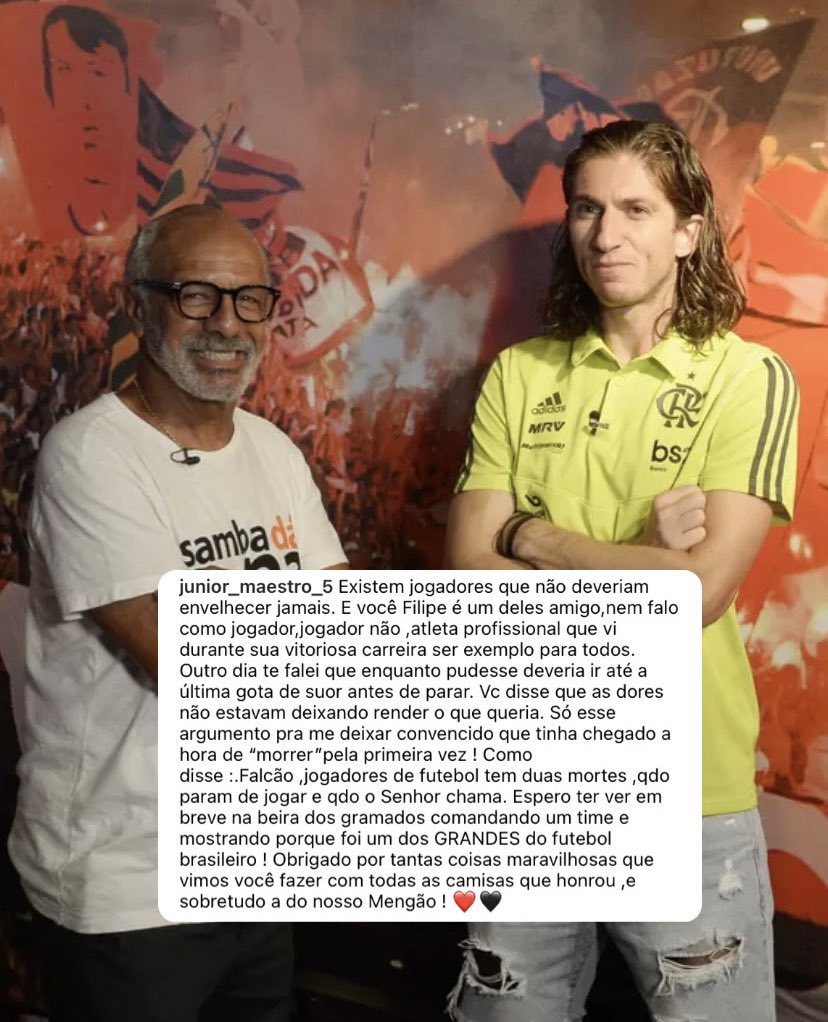 Júnior Capacete deixou um recado para Filipe Luís no Instagram! 👏🔴⚫️