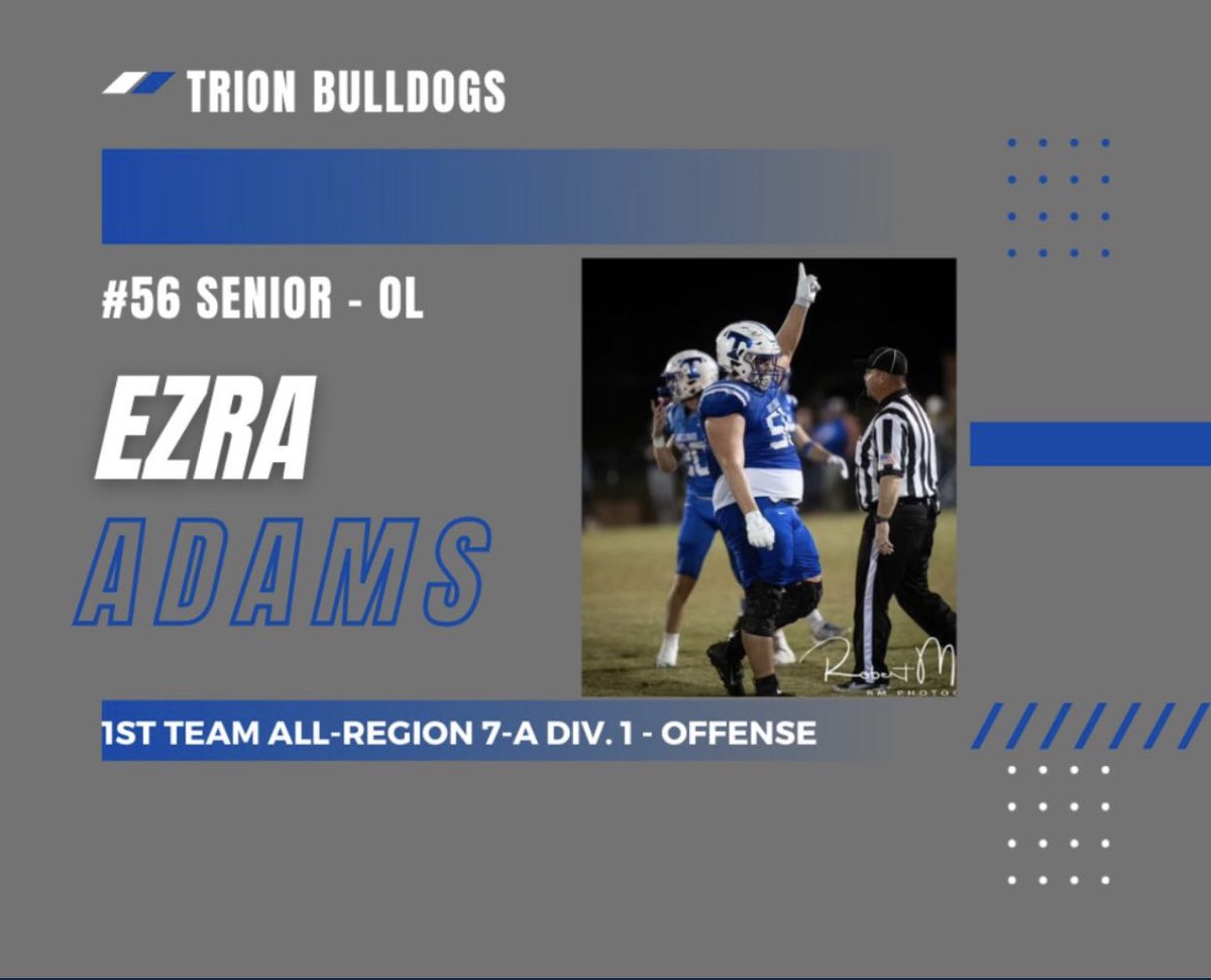 Ezra Adams (@ezraadams11) on Twitter photo Blessed to receive 1st team All-Region this year! Successful year for our program this year! <a href="/TrionFootball1/">Trion Football</a> <a href="/CoachPatrick478/">Sean Patrick</a> <a href="/CoachJaSanders/">Jake Sanders</a> <a href="/RobertCouch/">Robert Couch</a> <a href="/WBramel/">Coach Will Bramel</a> <a href="/Erik_Losey/">Erik Losey</a> <a href="/g_mcpeek/">Garry McPeek</a> <a href="/NwGaFootball/">NwGa Football</a> <a href="/BCCoachK/">Tony Kunczewski</a> <a href="/coachmorrison58/">Zach Morrison</a> <a href="/coachcurd/">Scott Curd</a> Blessed to receive 1st team All-Region this year! Successful year for our program this year! <a href="/TrionFootball1/">Trion Football</a> <a href="/CoachPatrick478/">Sean Patrick</a> <a href="/CoachJaSanders/">Jake Sanders</a> <a href="/RobertCouch/">Robert Couch</a> <a href="/WBramel/">Coach Will Bramel</a> <a href="/Erik_Losey/">Erik Losey</a> <a href="/g_mcpeek/">Garry McPeek</a> <a href="/NwGaFootball/">NwGa Football</a> <a href="/BCCoachK/">Tony Kunczewski</a> <a href="/coachmorrison58/">Zach Morrison</a> <a href="/coachcurd/">Scott Curd</a>