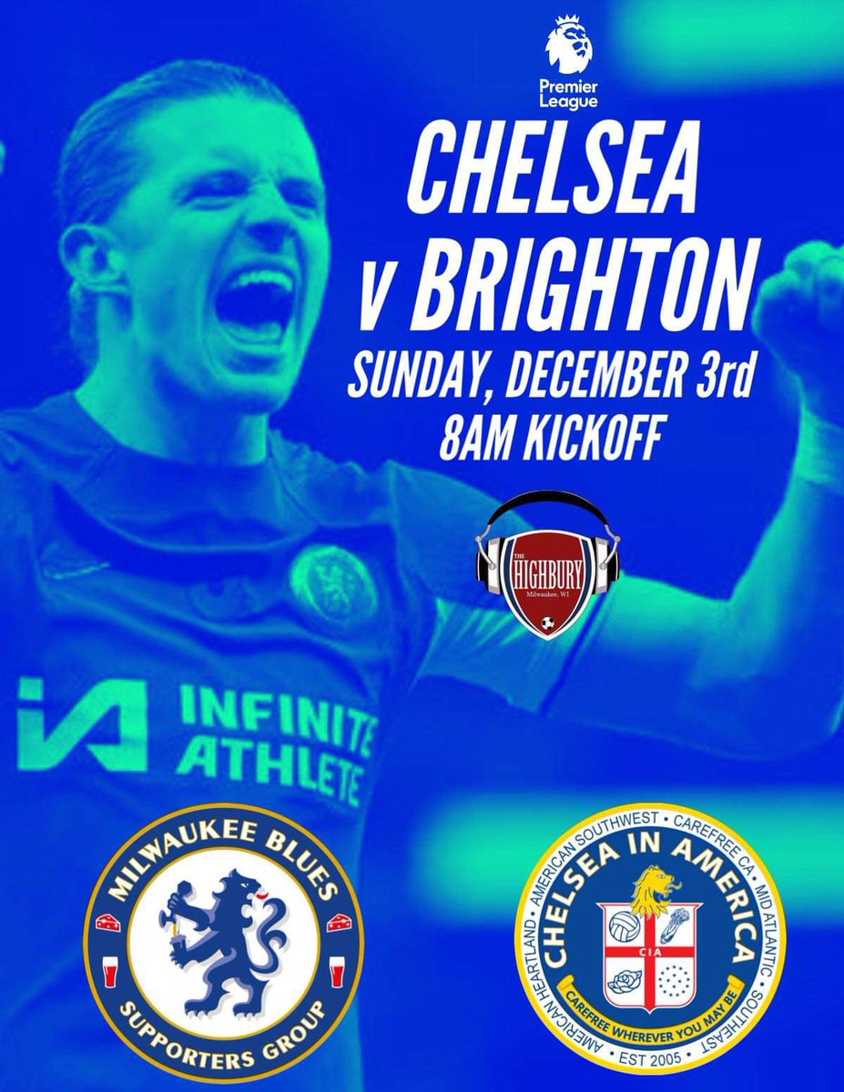 Chelsea vs. Brighton 
8AM @thehighbury 
Milwaukee

We took their players and their coaches so the least we can do is take the points too. Here’s hoping anyway. 

<a href="/CFCInAmerica/">Chelsea In America</a> <a href="/PLinWISCONSIN/">Premier League Wisconsin</a> <a href="/PLinUSA/">Premier League USA</a> <a href="/ChelseaFCinUSA/">Chelsea FC USA</a>