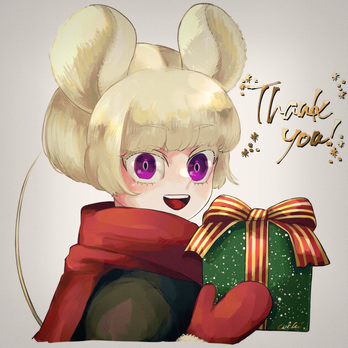 animal ears mouse ears solo scarf gift purple eyes 1girl  illustration images