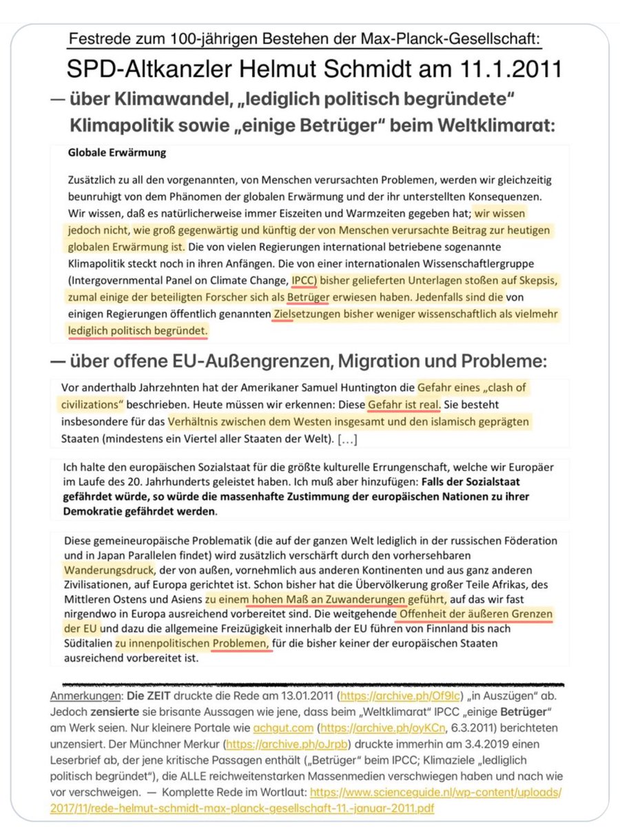 hotspyd's tweet image. Zum Klima haben sich schon 2011 kluge Politiker geäußert- Stand heute war Helmut Schmidt- SPD einer der größten Klimaleugner, als er erkannte, das Publikationen über den Klimawandel lediglich politisch begründet seien und im Weltklimarat Betrüger am Werke seien.
