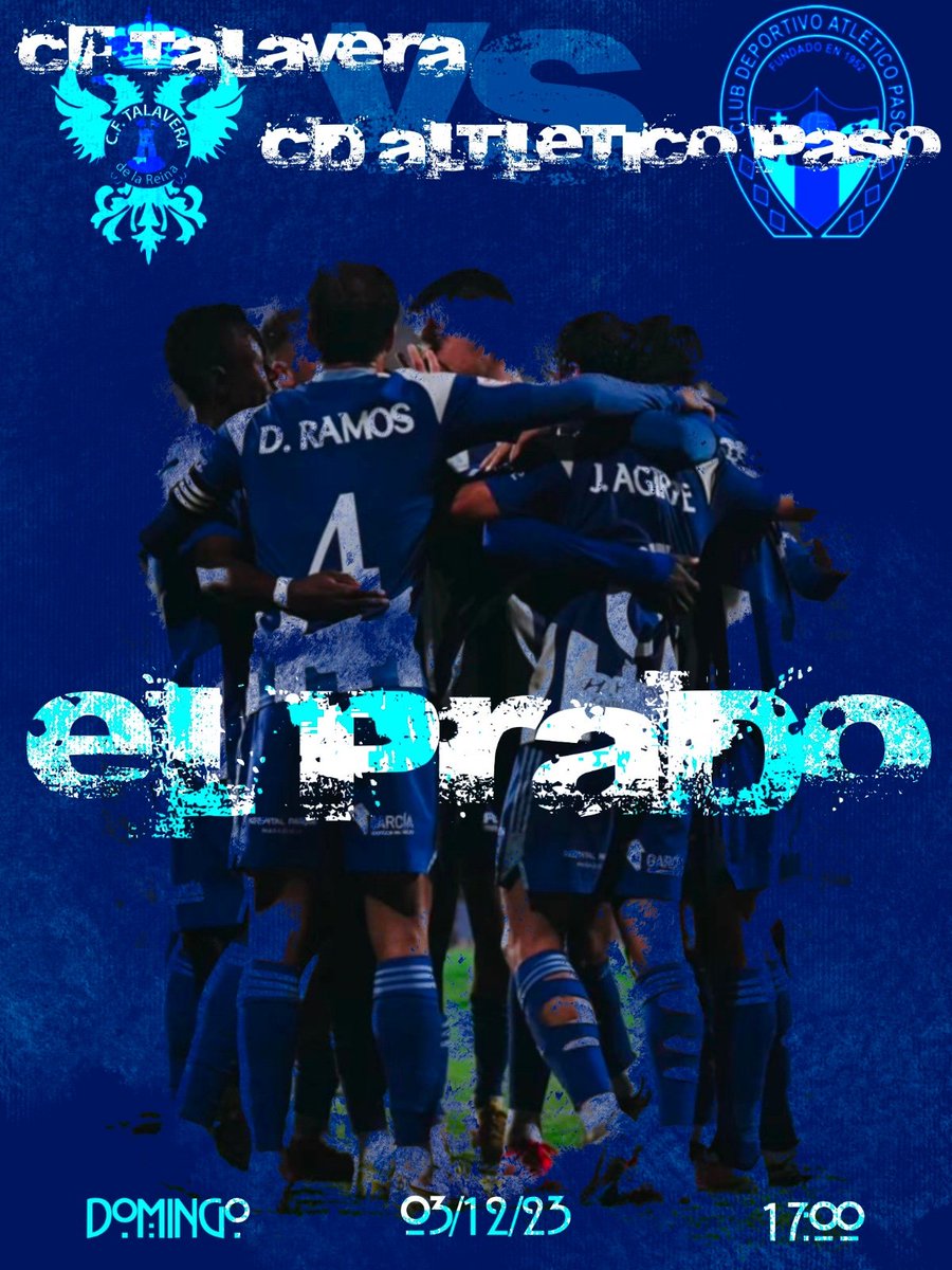 Domingo 2/12/23 17.00
Estadio Municipal El Prado
<a href="/CFTalavera/">CF Talavera de la Reina 💙🏺</a> vs <a href="/AtleticoPaso/">Club Deportivo Atlético Paso</a>
Un paso más para mantener el liderato.