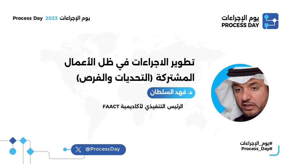 نعود بعد قليل مع د. فهد السلطان الرئيس التنفيذي لأكاديمية FAACT ليقدم لنا محاضرة بعنوان تطوير الاجراءات في ظل الأعمال المشتركة (التحديات والفرص) 
#يوم_الإجراءات