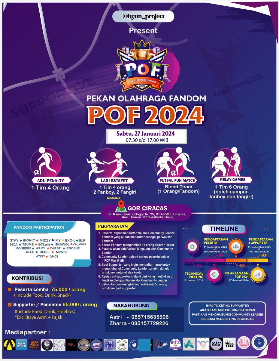 teezeight's tweet photo. π’π’PEKAN OLAHRAGA FANDOM (POF) 2024 by @byun_project
π Gelanggang Olahraga Remaja Ciracas
ποΈ Sabtu, 27 Januari 2023
β° 07:00 - Selesai
ποΈ Supporter - IDR 65.000
Peserta - IDR 75.000
excl. tax and fee
#POF2024_jkt
#supportiveandhappines
#KpopAllFandom
#PekanOlahragaFandom https://t.co/Qi4I1CKZSt