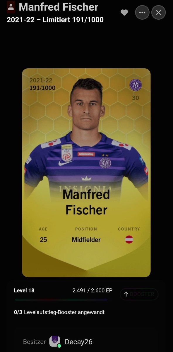Decay26Sorare's tweet photo. Giveaway time 🥳

Manfred Fischer the Goat 💜💪🏻

3 Steps to participate:

1. Follow @Decay26Sorare &amp; @FKAustriaWien 
2. Like &amp; Retweet 
3. Comment your Sorare Username

The Winner will be selected randomly on 25th december 🎅🎄

#Sorare #Giveaway #OwnYourGame #faklive https://t.co/KpOoEPJSi8