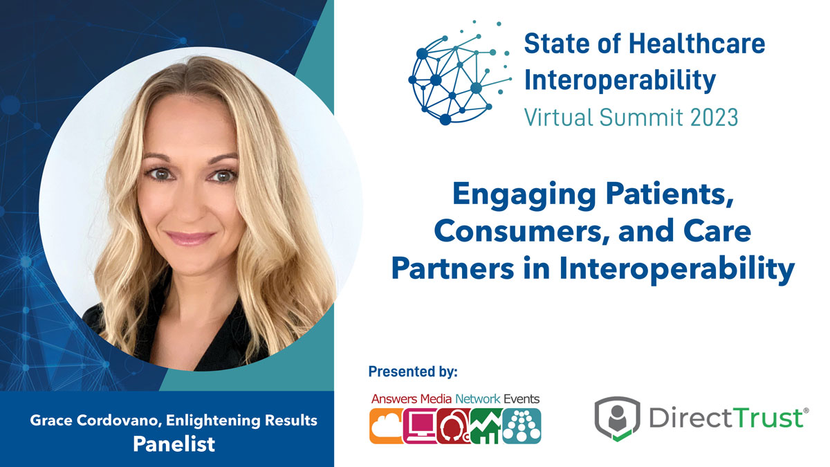 GraceCordovano's tweet photo. Delighted to join @DirectTrustorg State of #Healthcare #Interoperability Summit 2023 on 12/6, 2:45 pm EST to talk: "Engaging Patients, Consumers, & #Carepartners in Interoperability
📌Join the conversation: https://t.co/XEvk9BcOzt
#WomenInHIT #TheGraces #TeamInterop https://t.co/gth2uSOc3s