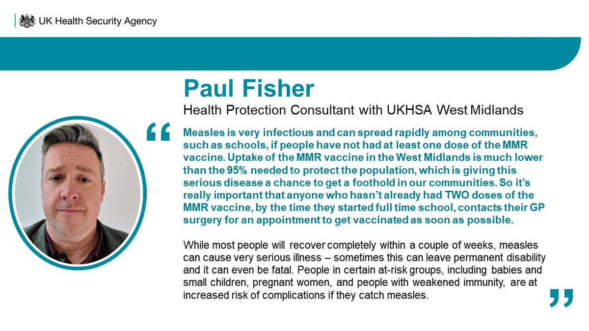 There is a great article today in @birminghamlive with really clear information from @UKHSA_WestMids about measles:

birminghammail.co.uk/black-country/…

The key points summarised by Paul below. The most important is that measles is preventable by vaccination.