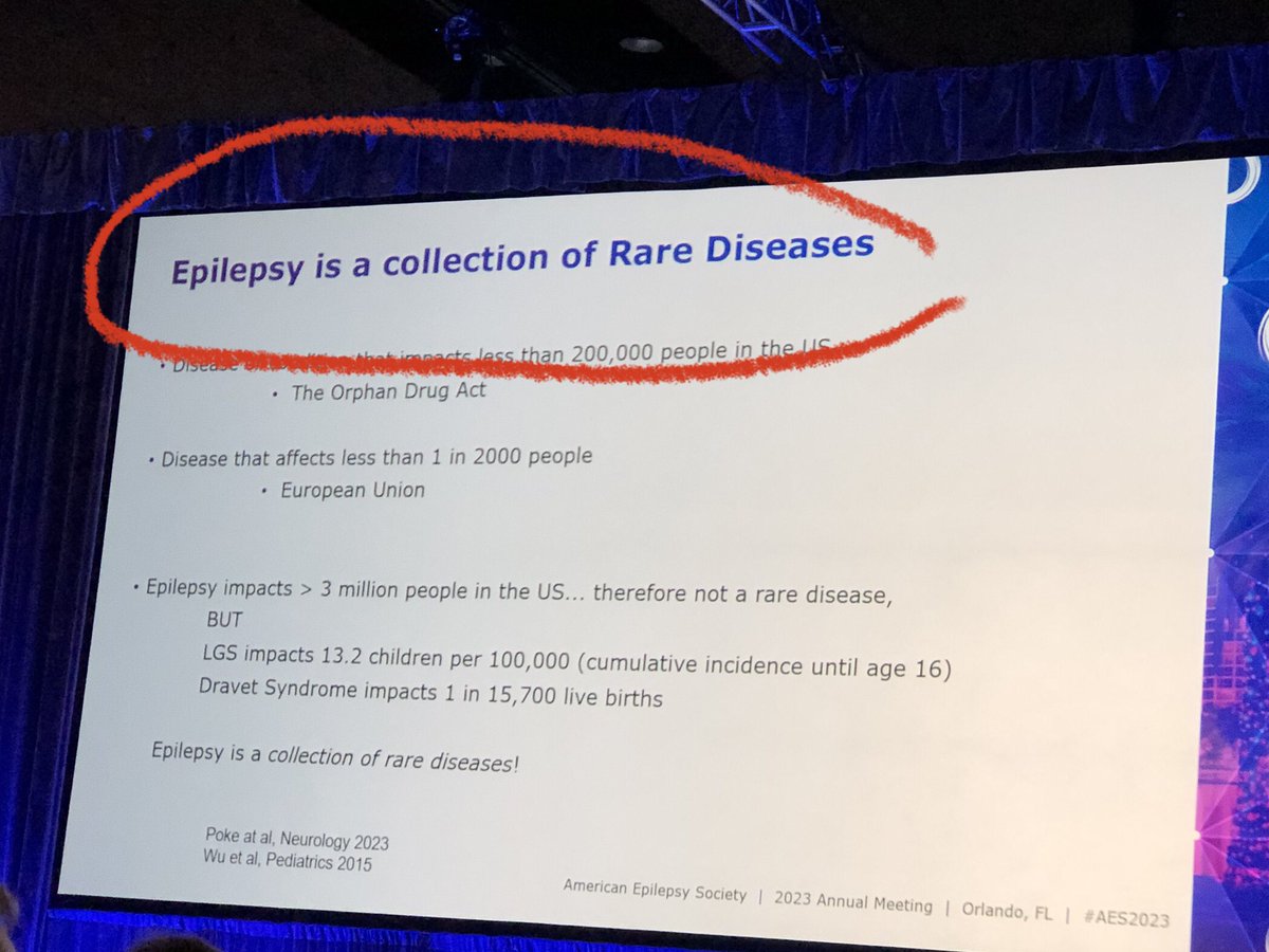 Hey rare epilepsy syndrome groups attending #AES2023 : check out the title of this slide during the presidential symposium! 🦓🦓🦓

⭐️“Epilepsy is a collection of Rare Diseases”⭐️