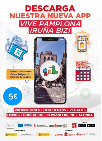 Regístrate en nuestra nueva app "Vive Pamplona" y utiliza los cupones descuento de 5 € que podrás encontrar para comprar en cerca de una treintena de establecimientos. Promoción válida  hasta el 15 de diciembre. Hay, además,  otra treintena de promociones especiales esperándote.