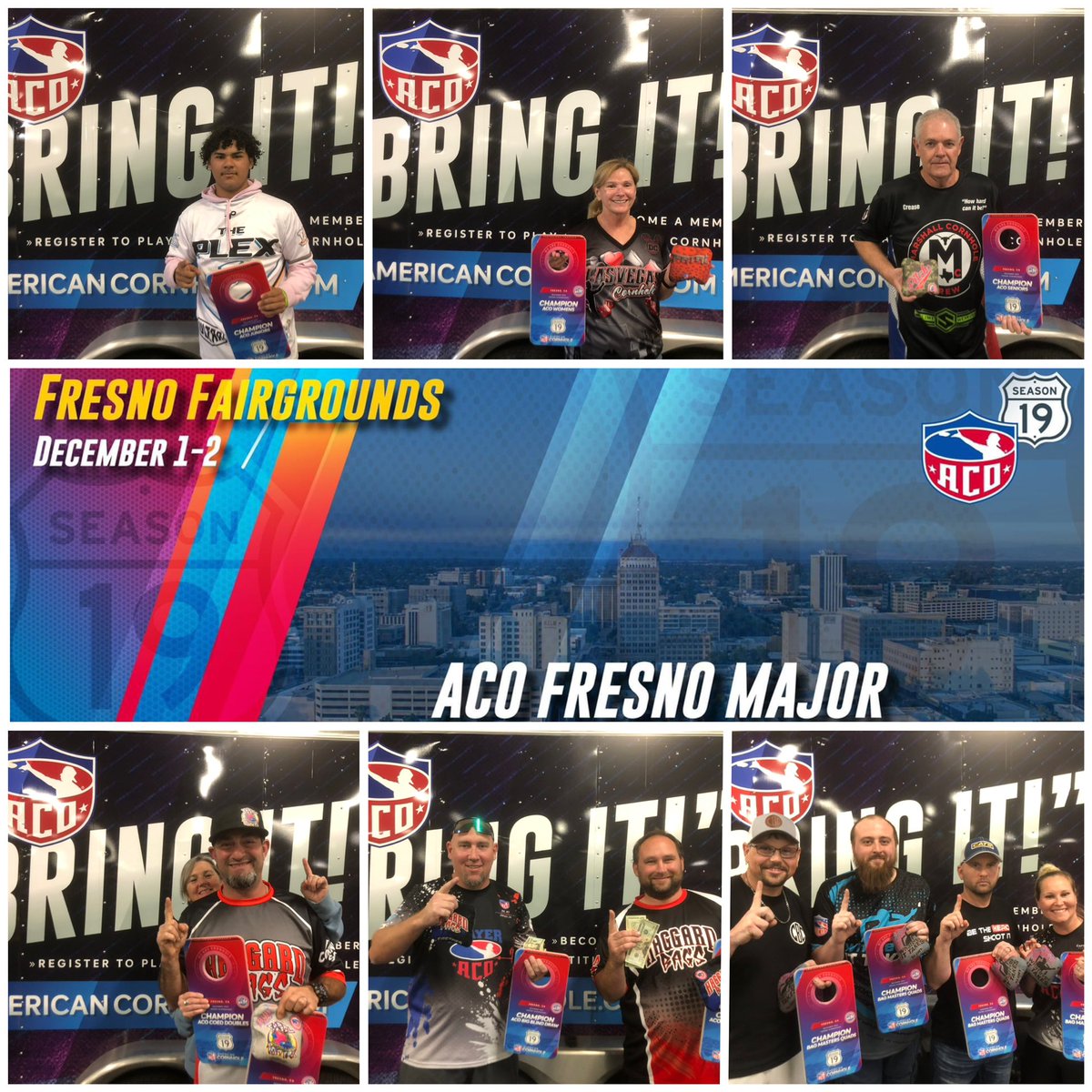 ACO's tweet photo. BRING IT, they did!!! Congratulations to Friday Fresno, um Firsters! ππΌππΌππΌππΌππΌππΌ... Who will sit atop Saturday? #acomajor #americancornhole #cornhole #ACOfamily #Fresno https://t.co/N076DMoGec