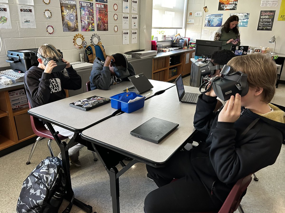 RickLapi's tweet image. Exciting day at @GovMifflinMS w/the power of education! 🚀 Middle school students delving into the world of CPU creation through VR with Mrs. Folk. 🧠💻 Imagine the possibilities when learning becomes immersive! #VirtualRealityEducation #mifflinsd
