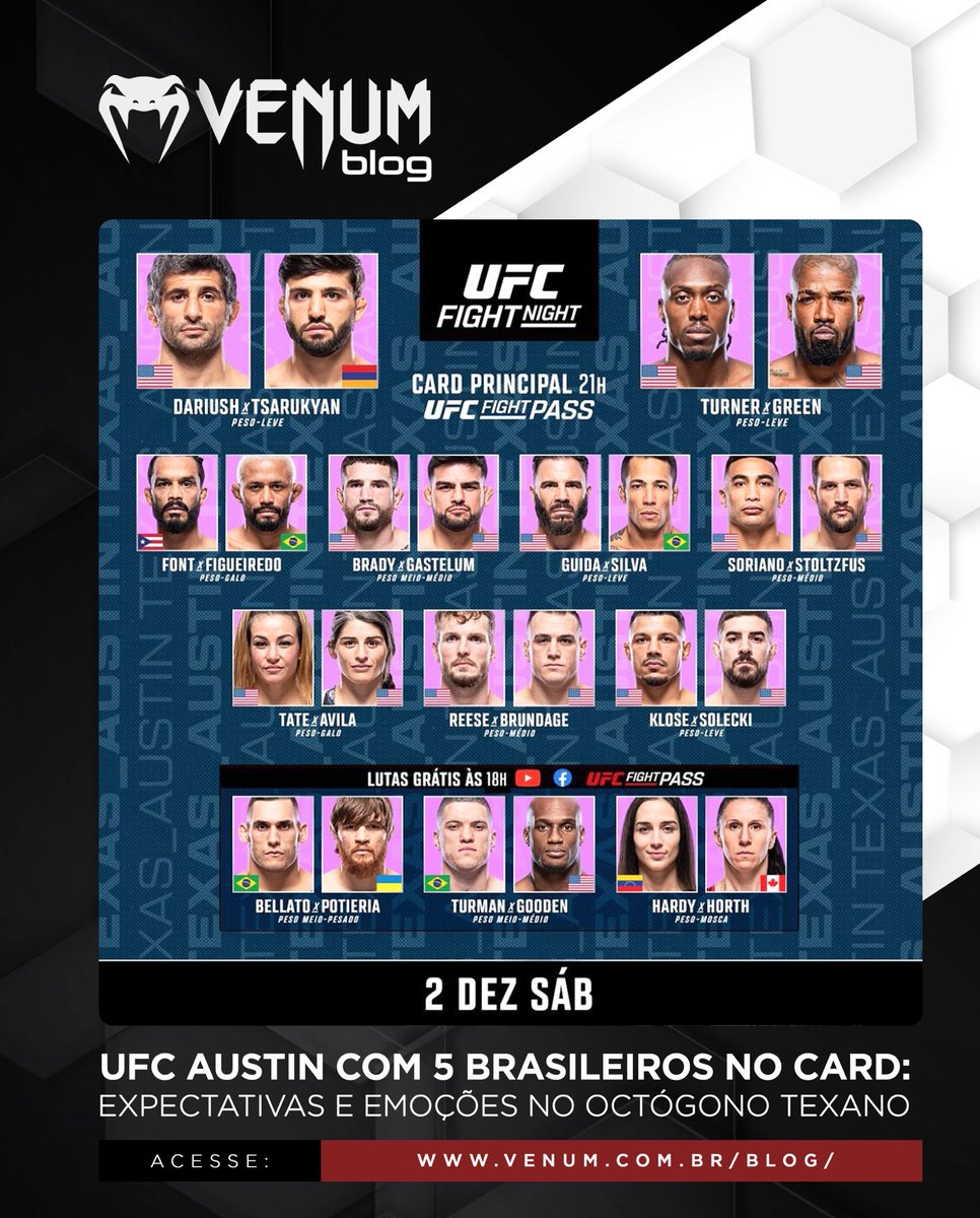 venumbr's tweet photo. O UFC desembarca no Texas com um card empolgante, repleto de lutas emocionantes, com a participação de cinco talentosos representantes do nosso país. Confira no Blog Venum. Acesse: https://t.co/NMQNqILMxg
Adquira o seu produto em nosso site: LINK NA BIO!
#UseVenum https://t.co/DB89yKLq0t