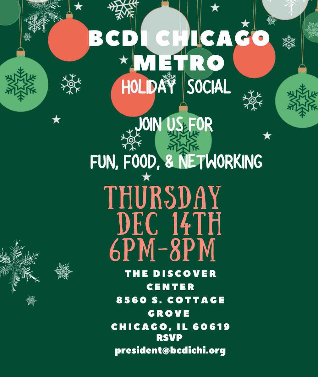 BCDIchi's tweet photo. Tis The Season BCDI-CHI 🎁
Please join us on Thursday Dec.14th 6pm-8pm at the Discover Center for our Holiday Social!

We are ready to celebrate the year with you!

RSVP by email by December 9th @president@bcdichi.org

See you there! https://t.co/BJ92Iamcuc