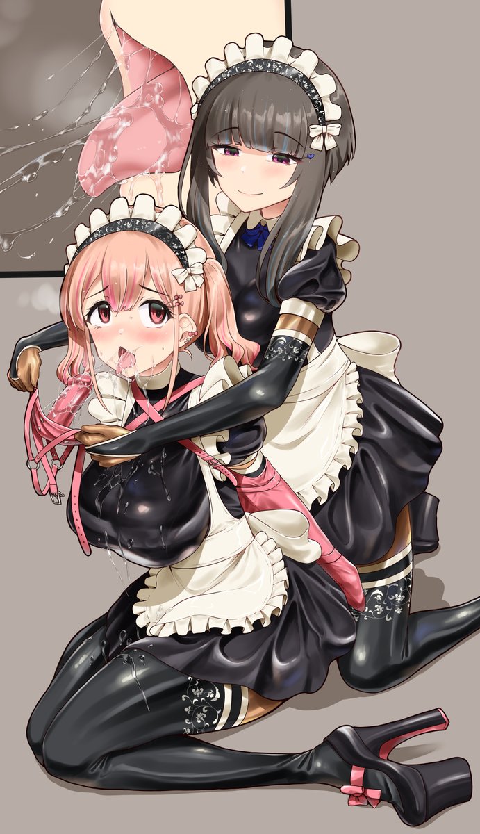 nanase_takaoka's tweet photo. skebにてご依頼頂いていた、ラバーメイドちゃんズ
納品致しました　ありがとうございます
イラマギャグが気持ち良いドMピンクちゃんです✨
#rubber
#latex https://t.co/DWpgq2BhTr