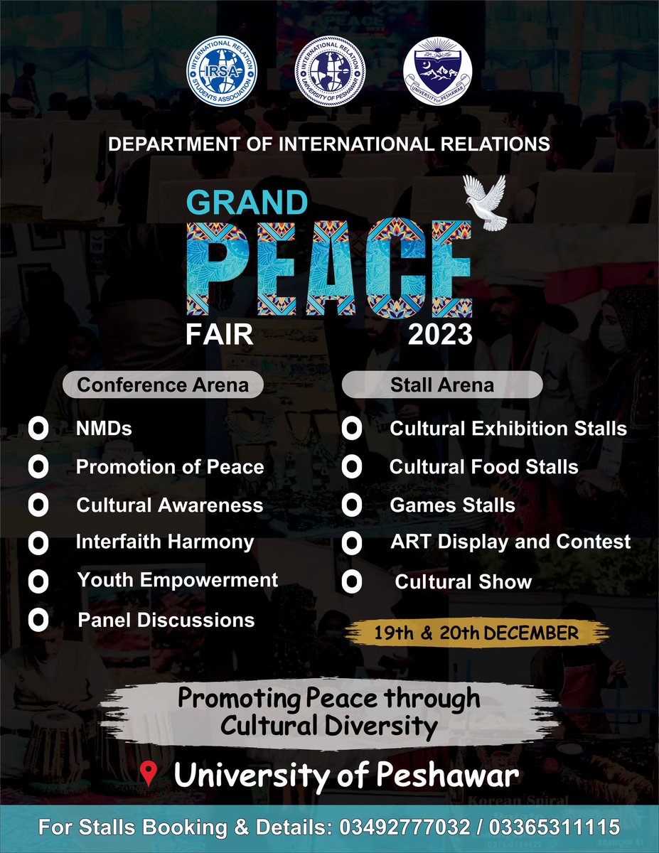 We're bringing the joy. Save the date for a celebration of unity and peace 19th and 20th Dec.
 #PEACEFAIR2023
#IR_GRAND_PEACE_FAIR_2023
#YOUTH 
#CULTURE 
#DIVERSITY
#UOP