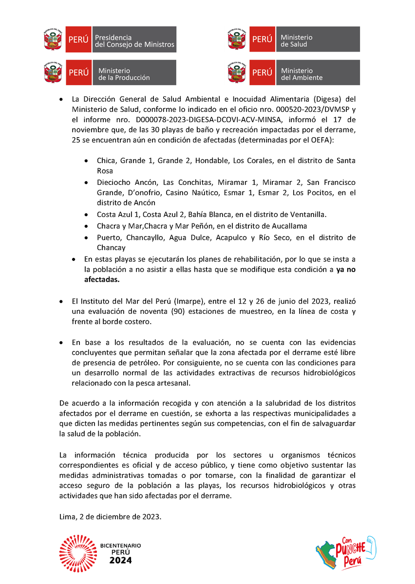 ImarpePeru's tweet photo. 📄 Comunicado sobre el estado de las playas y la pesca artesanal, afectadas por el derrame de petróleo ocurrido el 15 de enero del 2022 en el distrito de Ventanilla. https://t.co/j8Uz3JkVln