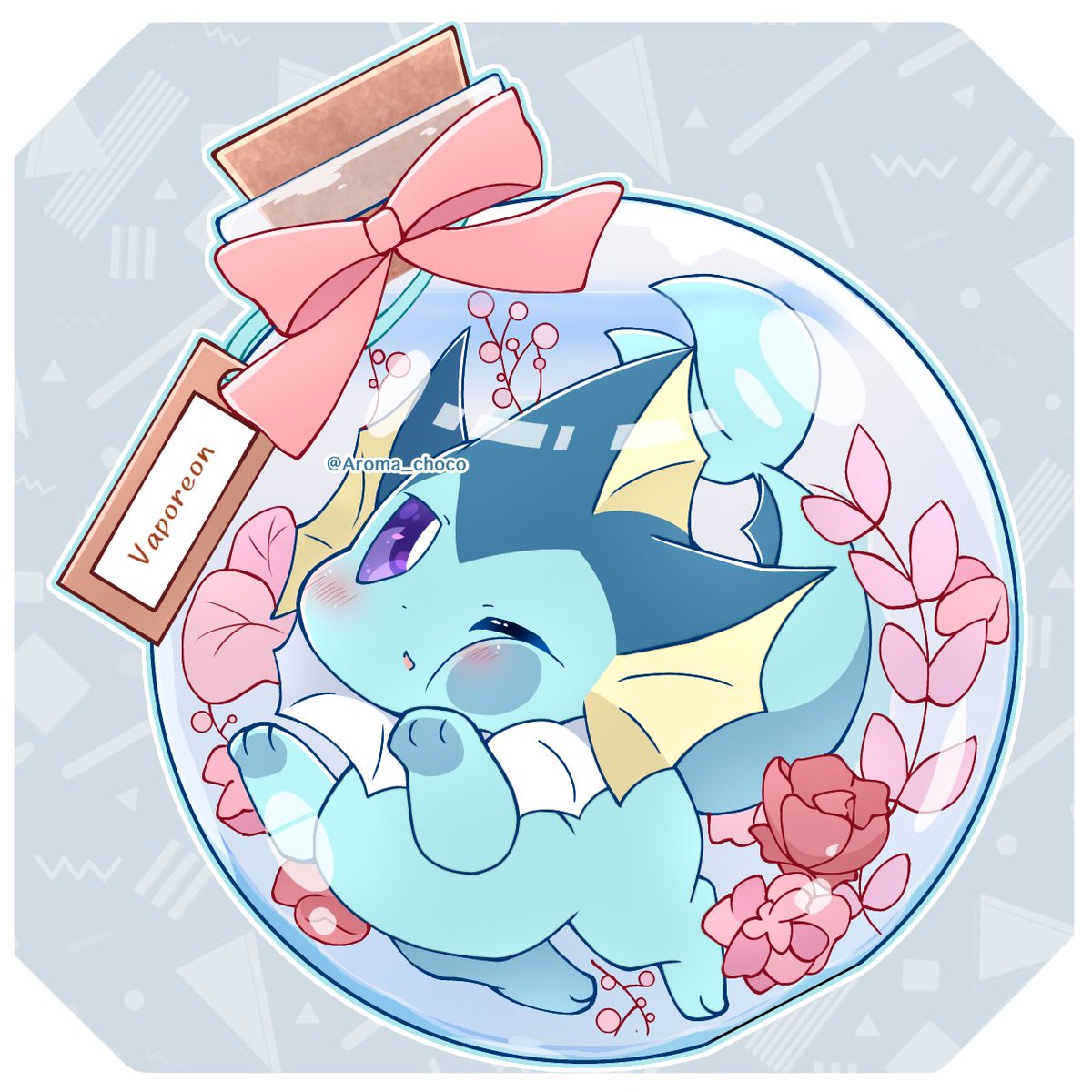 vaporeon no humans pokemon (creature) one eye closed purple eyes solo blush flower  illustration images