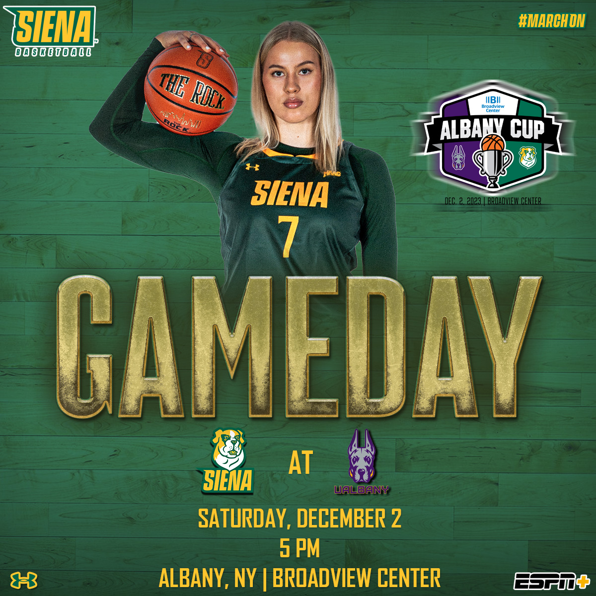 🏀 The battle for the 🏆 is ON❗️ @Siena_WBB 🆚 @UAlbanyWBB ⏰ 5⃣ PM 🏟️ Broadview Center 📍 Albany, NY 📺 @ESPNPlus ➡️ shorturl.at/fntS7 🌎 shorturl.at/fklCU 📻 @WVCR88_3 ➡️ shorturl.at/auV12 📊 shorturl.at/hpNTU 📰 shorturl.at/pqMTX #MarchOn