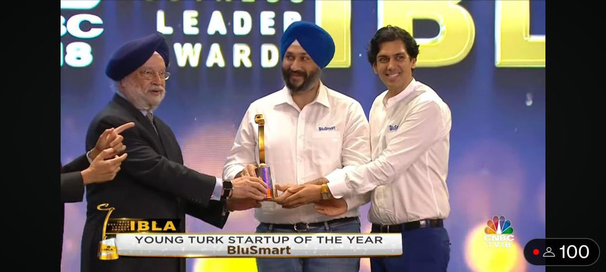 Meet the ‘Young Turk Startup of the Year 2023’ - <a href="/BluSmartIndia/">BluSmart</a> 🏆

Our biggest jury continues to be our riders and driver- partners.

Here’s to a future that’s electric, sustainable, and one to look up to! 🌱

#IBLA #TrulyElectric #BluSmart