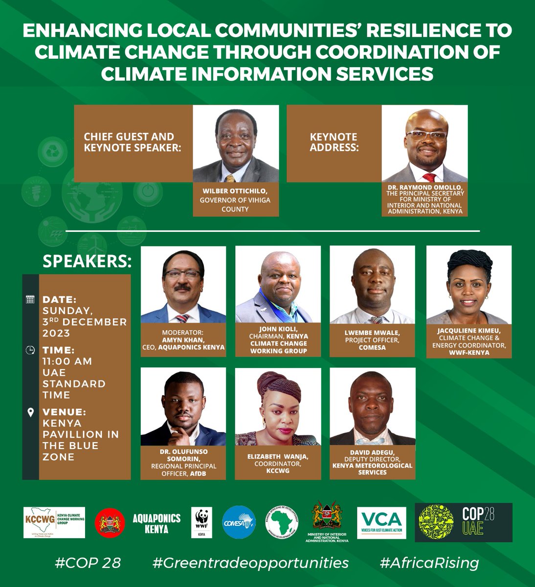 john kioli (@kiolijohn) on Twitter photo Join us at the Kenya Pavilion during #COP28 in Dubai! 🇰🇪📅 Date & Time: Sunday, December 3rd, 2023 🕰️ 11:30 AM - 1:00 PM📣 Side Event by KCCWG
#ClimateAction #Resilience <a href="/KCCWG/">The Kenya Climate Change Working Group</a> <a href="/k_iuesa/">Environmental Students Association🇰🇪</a> @SEAFKenya <a href="/InteriorKE/">Ministry of Interior | Kenya</a> <a href="/Gov_Ottichilo/">Dr. Wilber Khasilwa Ottichilo, EGH</a> <a href="/VihigaCountyGov/">County Government of Vihiga</a> <a href="/ray_omollo/">Dr. Raymond Omollo — CBS</a> Join us at the Kenya Pavilion during #COP28 in Dubai! 🇰🇪📅 Date & Time: Sunday, December 3rd, 2023 🕰️ 11:30 AM - 1:00 PM📣 Side Event by KCCWG
#ClimateAction #Resilience <a href="/KCCWG/">The Kenya Climate Change Working Group</a> <a href="/k_iuesa/">Environmental Students Association🇰🇪</a> @SEAFKenya <a href="/InteriorKE/">Ministry of Interior | Kenya</a> <a href="/Gov_Ottichilo/">Dr. Wilber Khasilwa Ottichilo, EGH</a> <a href="/VihigaCountyGov/">County Government of Vihiga</a> <a href="/ray_omollo/">Dr. Raymond Omollo — CBS</a>