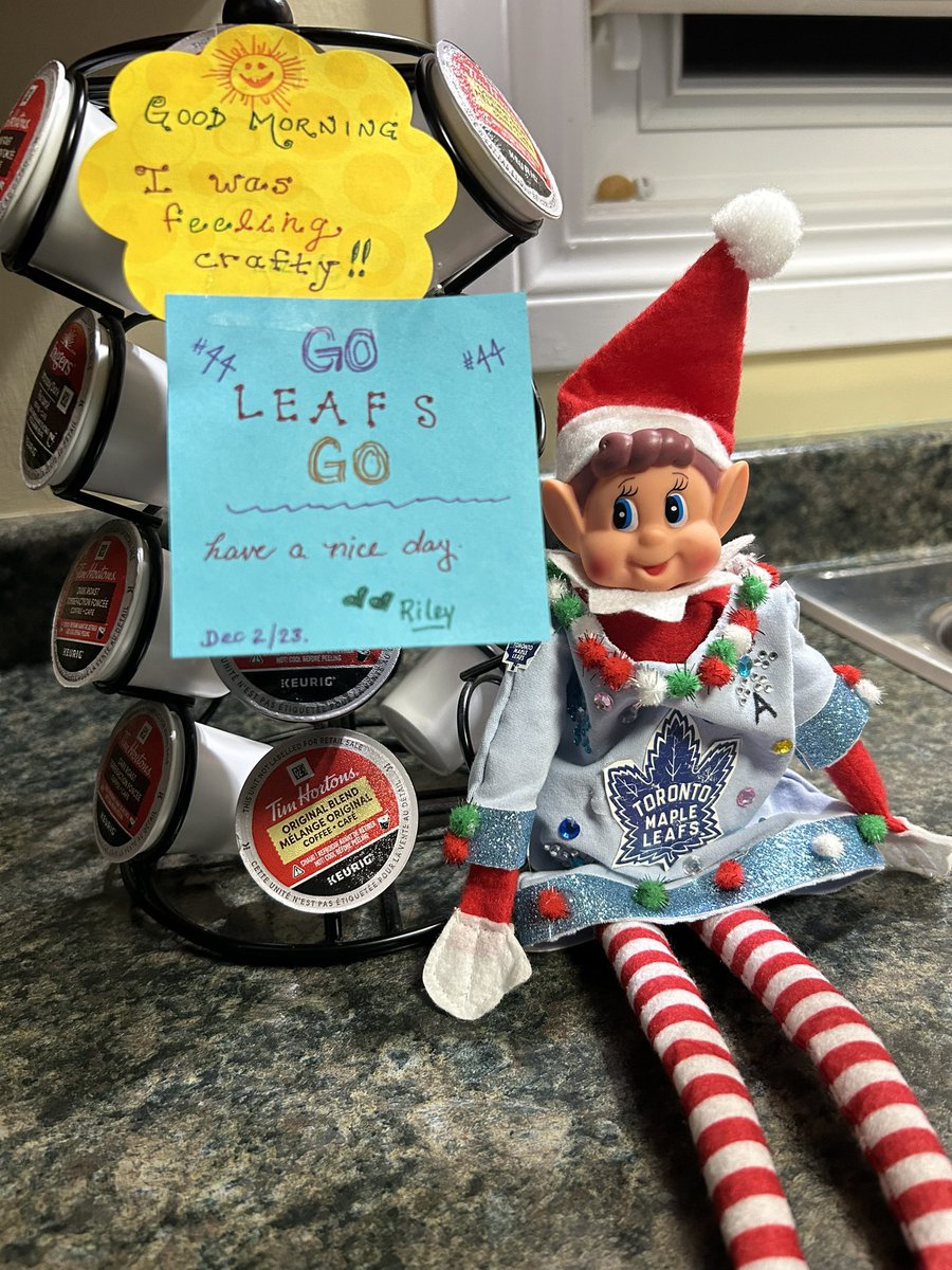Tracey_Pascal's tweet photo. Elf Riley made his own Toronto Maple Leafs jersey out of Terry’s tshirt! 😂 Go Leafs Go!! ❤️🏒
#torontomapleleafs #ElfOnTheShelf #TML https://t.co/BgVaTmG0wo