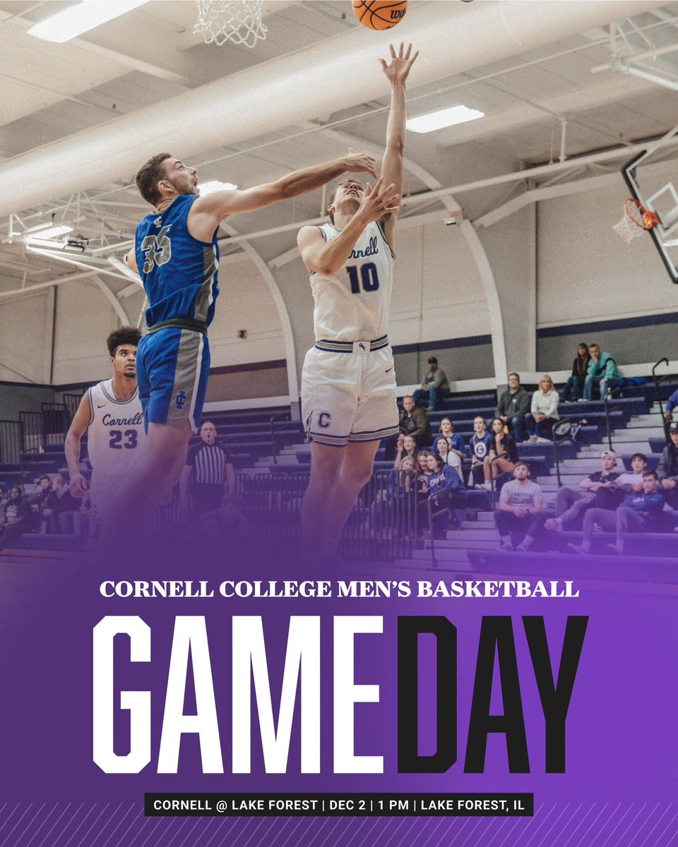 #RamsBasketball 🏀 #GameDay 
Today at Lake Forest. 
🕑 1pm 
📺 cornellrams.com