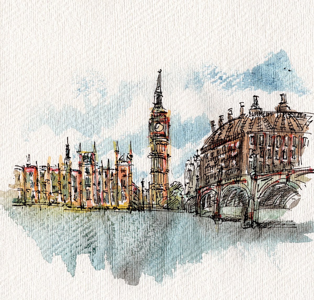 Probably one of the most photographed views of London. Watercolour on Khadi cotton rag paper. 

#london #bigben #housesofparliament #architecture #art #illustration #painting #watercolour #khadipaper #sketch