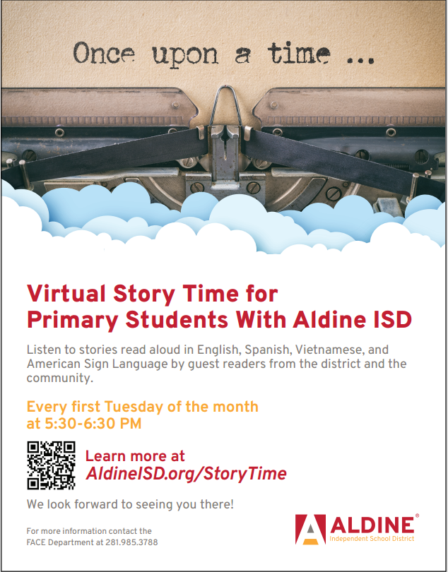 AldineChild's tweet photo. "Join us for a magical virtual storytime adventure! 📚✨ Gather around and let's explore new worlds through the power of storytelling. Don't miss out! Storytime is on Dec. 5 @5:30 #VirtualStorytime #ReadingAdventure" @Primary_AISD @Aldine_FACE https://t.co/7ijlXTnTWO