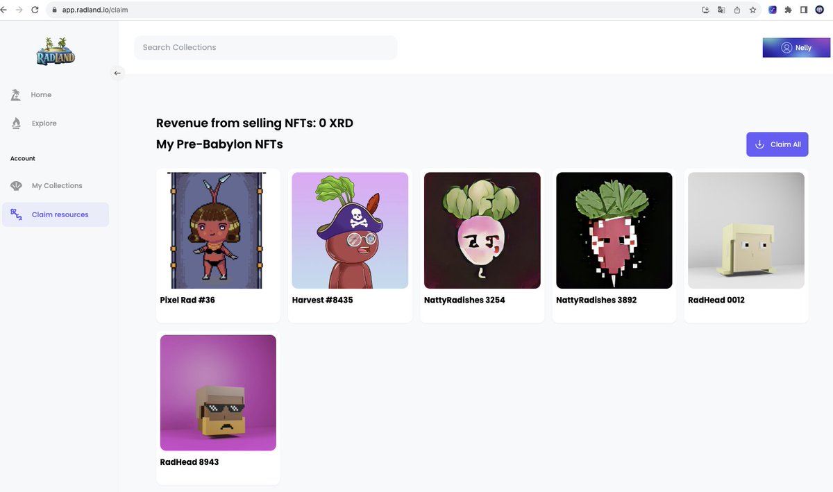 Finally! I just claimed the first NFTs on <a href="/RadLandNFTs/">RadLand: Radix's #1 Marketplace 🏝️</a> 

- Go to app.radland.io/claim
- Connect your wallet
- Press claim all
- And receive your NFTs! 😎
