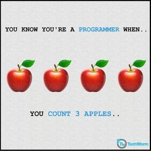 progresscharmy's tweet image. As a programmer how many apples are you able to count??