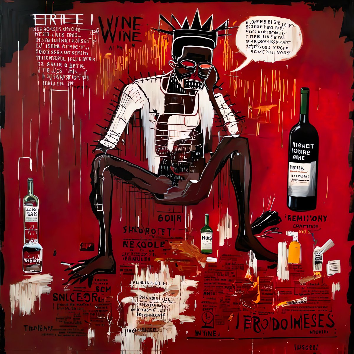 KING DETHRONED : the king has been dethroned by the angry people: now all he has left is wine and his memories. #digitalart #outsiderart #NFT #NFTs #nftart #NFTartist #NFTCommunitys #nftcreator #undergroundart Print available